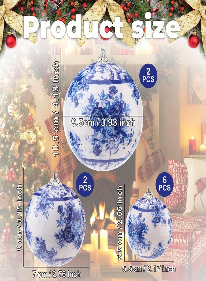 Quancru 10 Pcs White Blue Christmas Chinoiserie Ornaments Ball Christmas Porcelain Plastics Balls Hanging Decoration for Home Tree Xmas Party Birthday Wedding (Elegant Style) - Image 2
